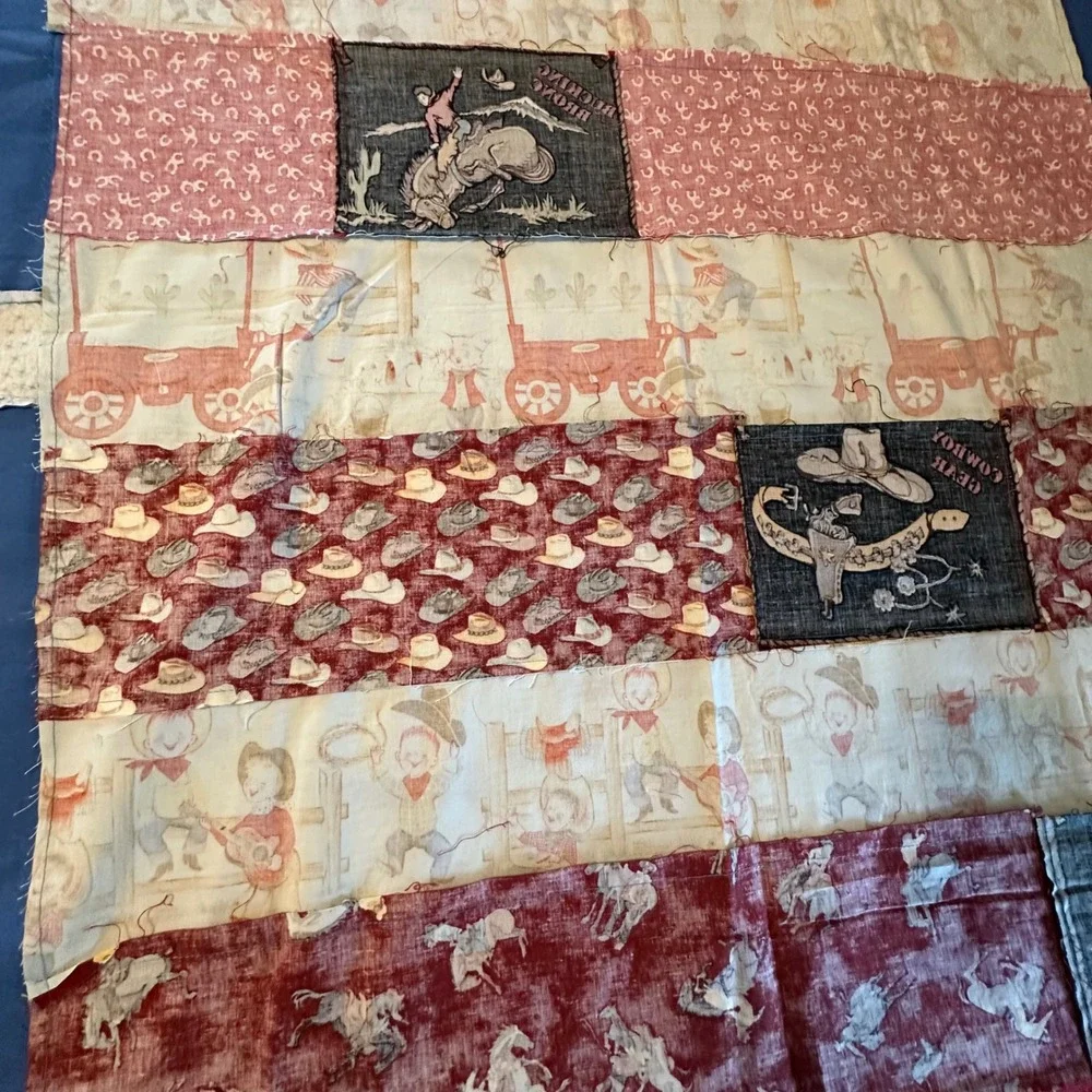 Unfinished Quilt‎ Top Panel Kids 60x32 Multicolor Western Cowboy Novelty-CUTE!